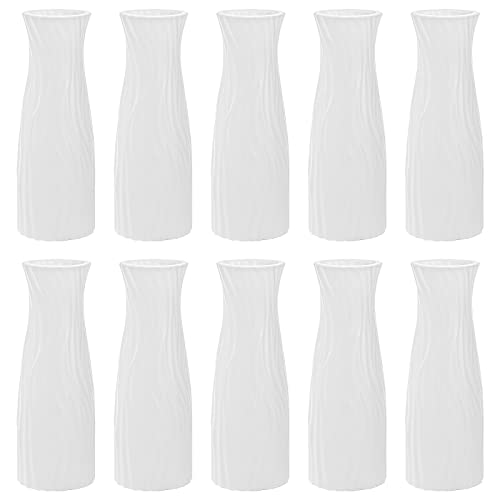 SOUJOY 10 Pack Composite Plastic Flower Vase, White Small Tall Conic Floral Vases Home Decor Centerpieces, Unbreakable Bud Vase for Decor Living Room