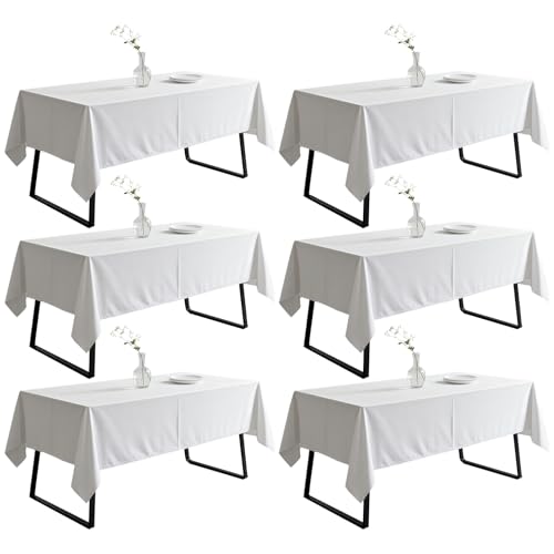Dressmaker 6 Pack White Table Cloth Rectangle 60x126 Inches Polyester Tablecloth for 8ft Tables Washable Fabric Table Cloths for Party,Wedding Banquet