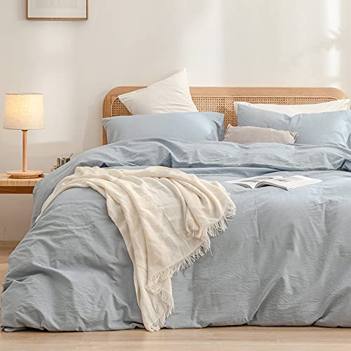 BESTOUCH 100% Washed Cotton Bed Linen Set, Super Soft Touch Comfortable Chic Lightweight 3-Piece Home Bedding Set Solid Cornflower Blue California King