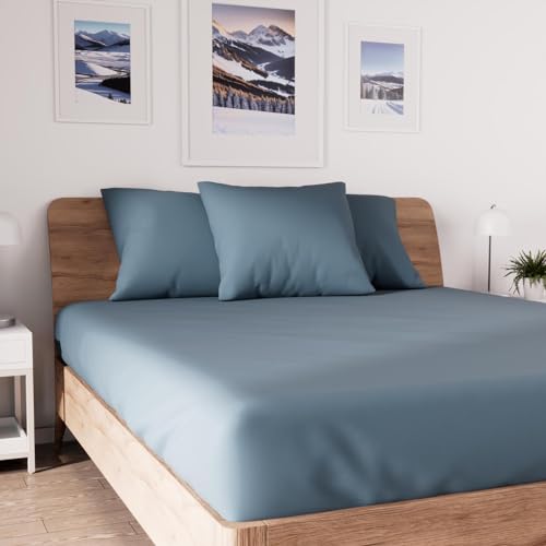 Soleil d'ocre, Jersey Fitted Sheet, Cotton, Blue, 140x190 cm