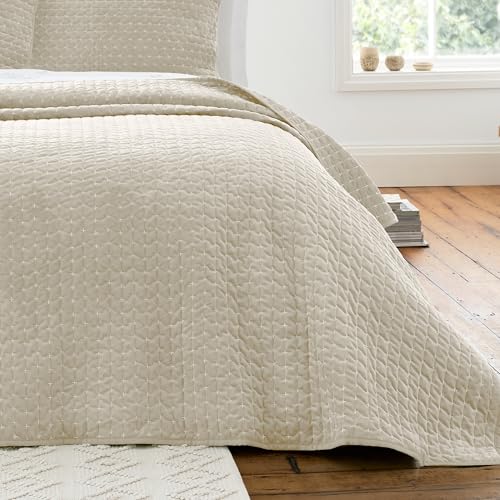 Bianca Attica Velvet Embroidered 240x260cm Bedspread Natural