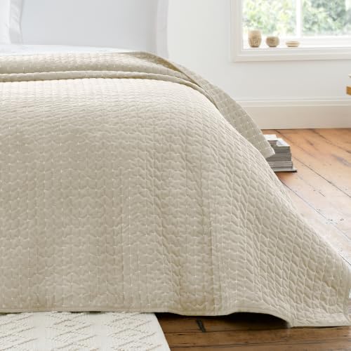 Bianca Attica Velvet Embroidered 240x260cm Bedspread Natural