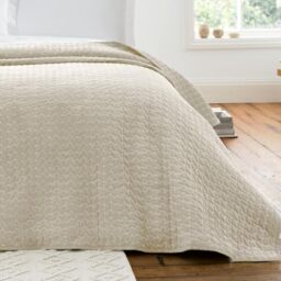 Bianca Attica Velvet Embroidered 240x260cm Bedspread Natural