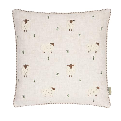 furn. Wylder Ramble Sheep Polyester Filled Cushion – Rustic Country Tufted Velvet Decorative Pillow (Natural – 45x45cm)