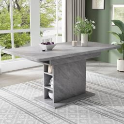 Ball & Cast Extendable Dining Tables with Storage, Modern Rectangular Dining-Table w/Leaf and Open Shelves, 110~130cmL Multi-functional Expandable Kitchen Table for Small Spaces Apartment, Grey