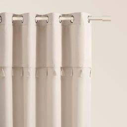 ROOM99 Astoria Curtain with Silver Eyelets 140 x 280 cm Width x Height Sliding Curtains Modern Curtain Living Room Bedroom Cream 1 Piece