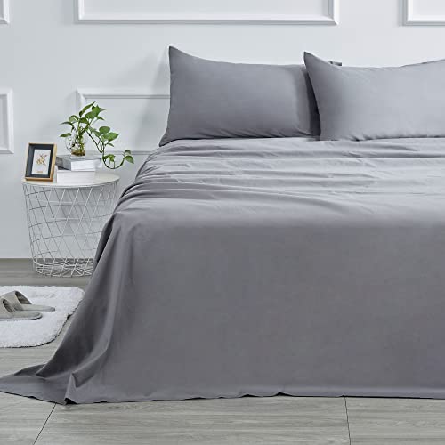 400 Thread Count Cotton Queen Size Sheet Set (Gray Color) 4 Piece - 100% Long Staple Cotton Sheets Set, Soft Cotton Bed Sheets Sets with Deep Pocket fit Upto 16 inch