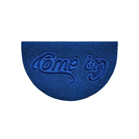Nicoman Embossed Halfmoon Half Circle Door Mat Dirt-Trapper Jet-Washable Doormat 70x44cm (Blue, COME-IN) - Use on Carpet ONLY