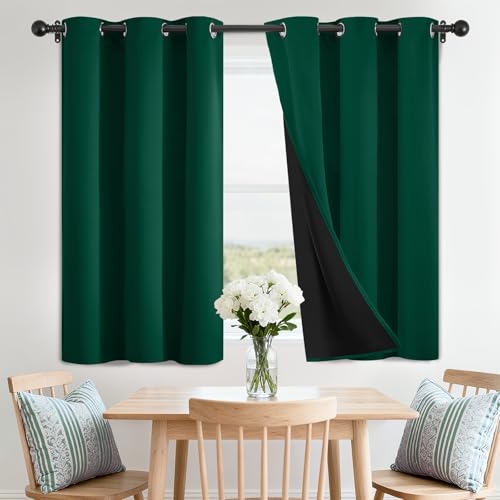 SimpleHome Dark Green 100% Blackout Curtains Room Darkening Living Room 36 - Curtains for Bedroom,Thermal Insulated Grommet Window Drapes,Curtains for Living Room with Black Back,42 x 36 Inch,2 Panels