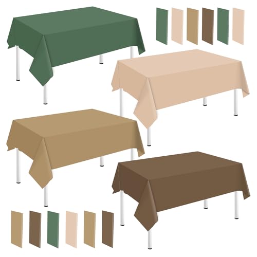 Whaline 16Pcs Woodland Themed Plastic Tablecloth Sage Green Brown Rectangle Table Cover Waterproof Table Cloth for Forest Party Table Decoration Supplies, 54 x 108 Inch