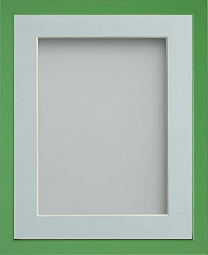 Frame Company Jellybean Range Green Wooden 9x7 inch Picture Photo Frame with Light Blue Mount for Image 6x4 inch * Choice of Colours & Sizes* Fitted with Perspex