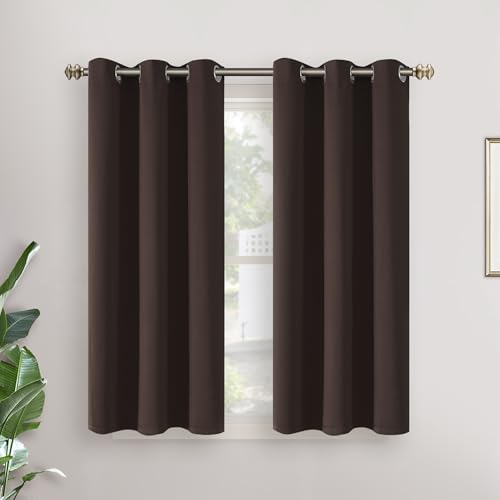 YoungsTex Brown Blackout Curtains 45 Inches Length for Bedroom Kitchen Window - Short Thermal Insulated Drapes with Grommet Room Darkening Privacy for Bathroom, 2 Panels, 34 x 45 Inch
