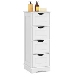 RELAX4LIFE Bathroom Floor Cabinet, Wooden Side Cabinet Narrow Storage Cupboard with 2/4 Drawers, Freestanding Slim Bathroom Unit Storage Organizer for Living Room Hallway (4 Drawers, White)