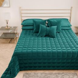PETTI Artigiani Italiani - Soft and Warm Velvet Double Quilt, Spring Autumn Quilt, Double Bedspread, Teal Blue, 100% Made in Italy