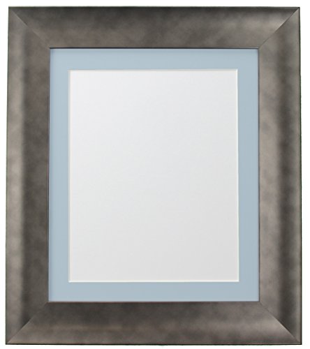 FRAMES BY POST Hygge Picture Photo Frame, Plastic Glass, Pewter with Blue Mount, 50 x 40 Image Size 40 x 30 cm