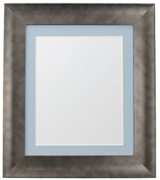 FRAMES BY POST Hygge Picture Photo Frame, Plastic Glass, Pewter with Blue Mount, 50 x 40 Image Size 40 x 30 cm
