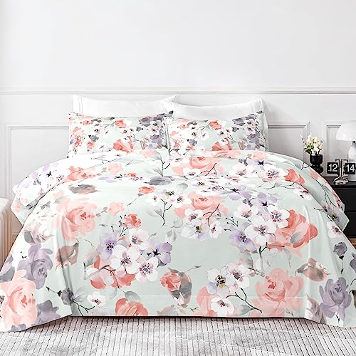 "HCORA King Size Sheets - Floral Print - Luxury 90GSM Brushed Microfiber Bed Sheets - Breathable Cooling Sheets for King Size Bed - 16"" Deep Pocket, Extra Soft, Shrinkage, and Fade Resistant - 4 PC"