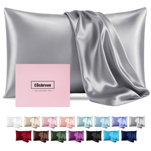 Silk Pillowcase for Hair and Skin - Mulberry Silk, Soft Breathable Smooth Both Sided With Zipper, Beauty Sleep Pillow Case for Gift (Standard, Silver Gray)