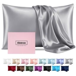 Silk Pillowcase for Hair and Skin - Mulberry Silk, Soft Breathable Smooth Both Sided With Zipper, Beauty Sleep Pillow Case for Gift (Standard, Silver Gray)