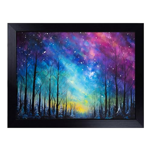 Lap Tray with Bean Bag Cushion, Northern Lights Palette Knife - Handmade in the UK, Raised Wooden Edge, Padded Cushion, Heat-Resistant Wipe-Clean Surface, for Meals, Laptops and Crafts