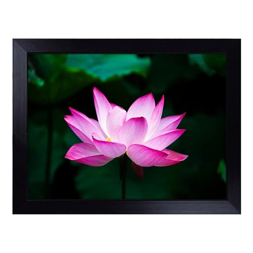 Lap Tray with Bean Bag Cushion, Flower Pink Lotus Art - Handmade in the UK, Raised Wooden Edge, Padded Cushion, Heat-Resistant Wipe-Clean Surface, for Meals, Laptops and Crafts