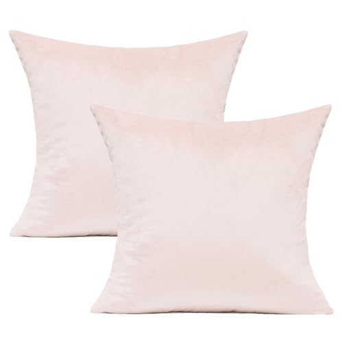 Valentine Pink Square Velvet Throw Pillow Covers 16x16 Inch Set of 2 Decorative Soft Solid Cozy Cushion Cases Home Decor for Couch Sofa Bedroom Car Teen