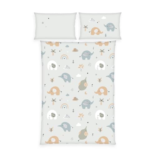 Herding Duvet Cover Set, Cotton, Elephants, 40x60 cm + 100x135 cm