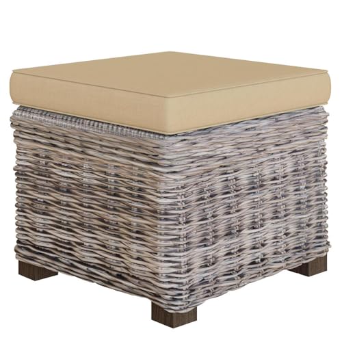 FWStyle Indoor Ottoman Storage Stool Solid Pine Rattan Detailing Living Room Furniture - H46 X W50 X D50cm