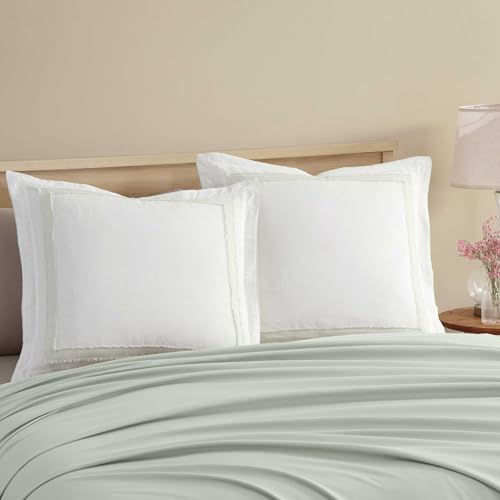 "Laura Ashley - Euro Sham, Lightweight Cotton Pillow Sham with Tailored Edges, Oeko-Tex Certified (Mila Green, 26"" x 26"")"