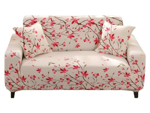 Celevingne Printed Couch Cover Stretch Sofa Cover Sofa Protector for Sofa-3 Seater Elastic Sofa Slipcover with 1 Pillowcase (Peach Blossom, Sofa-4 Seater)