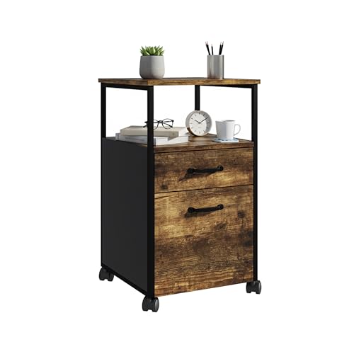 Relaxdays mobile filing cabinet, 2 drawers, hanging file system, industrial design, HWD: 66.5x42x44 cm, brown/black
