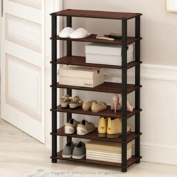 Furinno TURN-S-TUBE Set of 2 Shoe Rack, 4-Tier Shoe Organizer, Shoe Storage with Multipurpose, 29.46 x 59.94 x 56.64 cm, for Closet Entryway, Office, Garage, Dark Cherry/Black, Set of 2