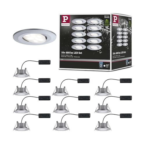 Paulmann 99923 Calla LED recessed luminaire Round Set of 10 incl. 10x6W IP65 recessed Spotlight Chrome matt Cabinet Light Plastic recessed lamp 4000K