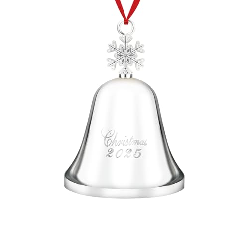 2024 Christmas Bell, Annual Christmas Bell, Silver Bell Ornament for Christmas Decorations, Bell Ornament for Christmas Anniversary, Annual Bell with 2 Ribbon (Snowflake Christmas Bells)