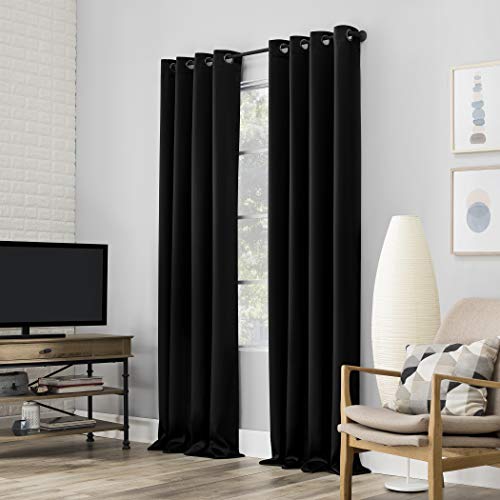 "Sun Zero Nordic 2-pack Theater Grade Extreme 100% Blackout Grommet Curtain Panel Pair, 52"" x 63"", Black"