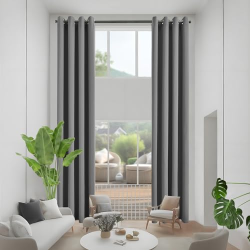 JSFLY Blackout Curtains for High Ceiling 2 Panels 52 W x 166 L Dark Gray - Extra long Thermal Insulated Solid Grommet Window Curtains Drapes for 2 Story High Living room Loft