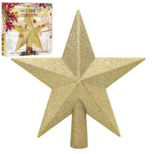ANECO Glitter Christmas Tree Topper Shatter-proof Christmas Tree Decoration Treetop for Holiday Ornament or Home Decor
