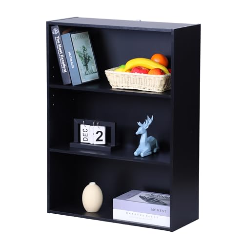 Relaxdays bookcase, HxWxD: 82 x 60 x 24 cm, 3 shelves, adjustable, free-standing living room shelf, black