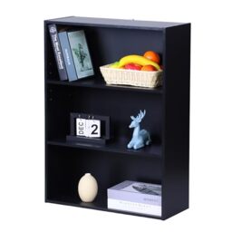 Relaxdays bookcase, HxWxD: 82 x 60 x 24 cm, 3 shelves, adjustable, free-standing living room shelf, black