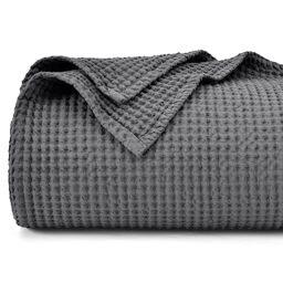 "PHF 100% Cotton Waffle Weave Blanket Twin Size 66""x90"" - Lightweight Washed Soft Breathable Blanket For All Seasons - Perfect Layer For Couch Bed Sofa - Elegant Home Decoration - Charcoal"