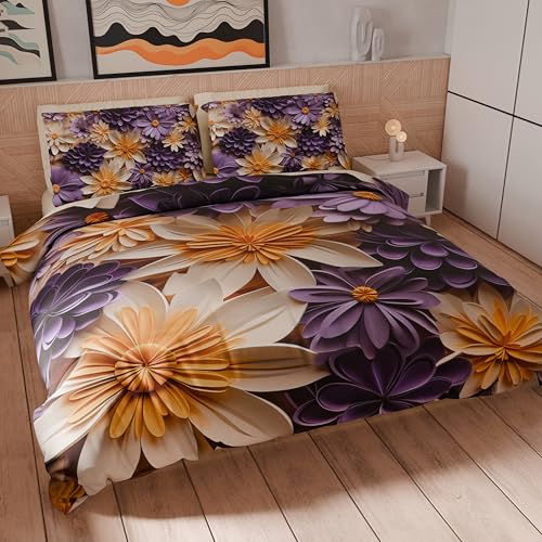 PETTI Artigiani Italiani - Double Duvet Cover Set 200 x 220 cm (2 Pillowcases 80 x 80 cm Included), Microfibre Duvet Cover Set with Digital Floral Print 05 4 - Made in Italy