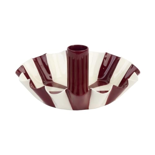 Talking Tables Burgundy Candle Holder Christmas Decoration 14cm - Christmas Gift and Decoration: burgundy striped enamelled metal candle holder with scalloped edge for a 2cm candle.
