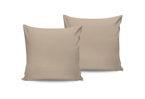 Luxurious Satin Pillowcase Set (2 Pieces), 80 x 80 cm, 100% Cotton Satin, 210 Thread Count, Beige, Soft, Durable and Machine Washable at 30°C