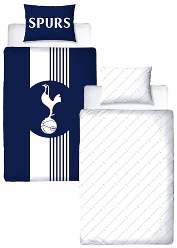 Tottenham Hotspur FC Official Single Duvet Cover Set, Line Design - Blue Reversible 2 Sided Football Bedding Cover Official Merchandise Including Matching Pillow Case - Polycotton