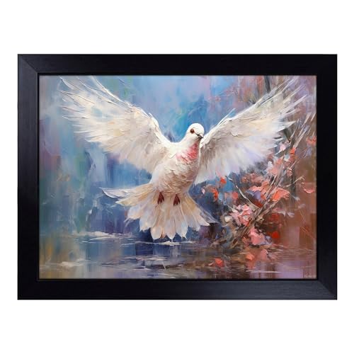 Lap Tray with Bean Bag Cushion, Dove Bird Impressionism - Handmade in the UK, Raised Wooden Edge, Padded Cushion, Heat-Resistant Wipe-Clean Surface, for Meals, Laptops and Crafts