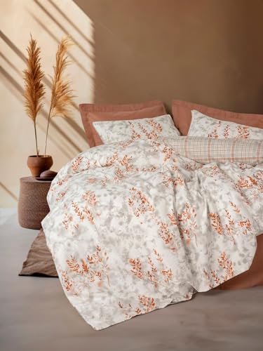 Nuit Des Rêves Cinnamon Ranforce Double Quilt Cover Set (200 x 200 cm), 100% Cotton, 2 Pillowcases (80 x 80 cm), Pigment Printing, Machine Washable, Elegant Design