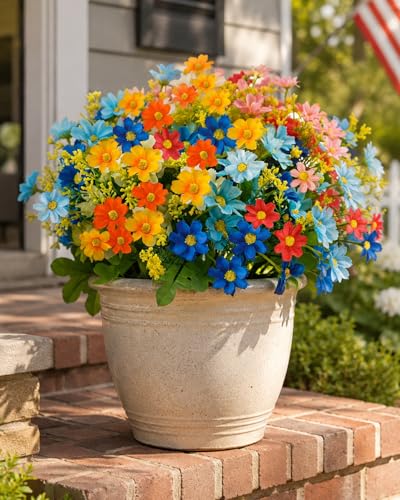 Uieke Artificial Fake Flowers, 6 Bundles Daisy Mums Fall Flowers Outdoor UV Resistant No Fade Greenery Shrubs Plants Indoor Outside Hanging Planter Home Wedding Office DIY Garden Porch D??cor
