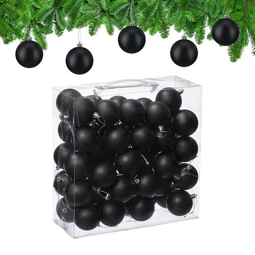 Relaxdays Christmas Baubles, Set of 50, Tree Ornaments, Holiday Decorations, Plastic, Shatterproof, 6 cm, Matte, Black
