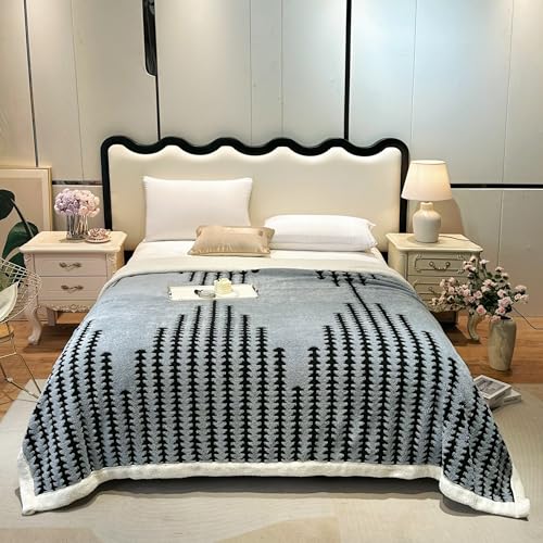 LEVINIS Boho Sherpa Fleece Blanket 80'' ?? 90'', Ultra Soft Aztec Queen Blankets for All Season, Cozy, Plush, Bohemian Throw Blanket for Bed/Couch/Sofa/Office/Camping, Blue Grey