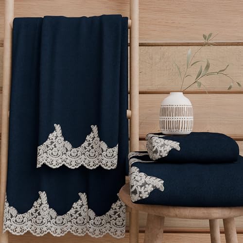PETTI Artigiani Italiani - 100% Cotton Terry Bath Towels, 1+1 Towel Set, 2 Pieces, 1 Face Towel and 1 Hand Towel, Blue